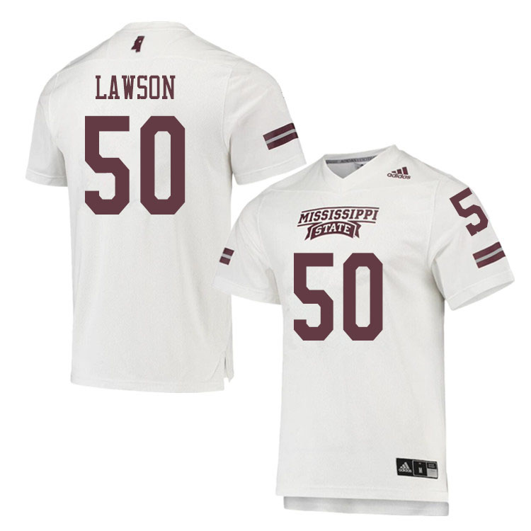 Men #50 Tre Lawson Mississippi State Bulldogs College Football Jerseys Sale-White - Click Image to Close